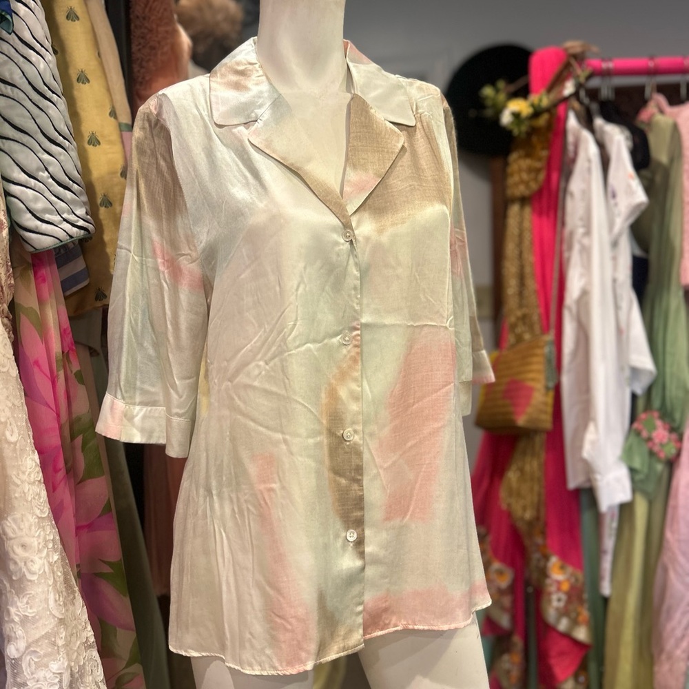 Abstract Pastel Silk Button Down
